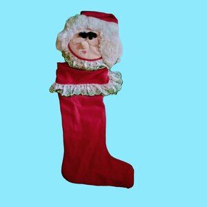 Mrs Claus Christmas Stocking  Glasses Lace Trim 24 Inches Plush head Handmade
